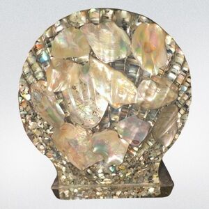 Vintage Lucite & Abalone Shell Napkin/Letter‎ Holder Seashell Design Gifts MCM